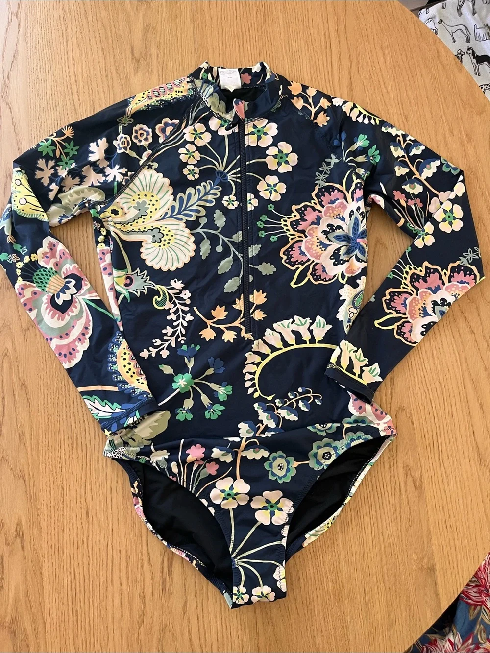 J. Crew Navy Floral Long-Sleeve Zip One-Piece Swimsuit